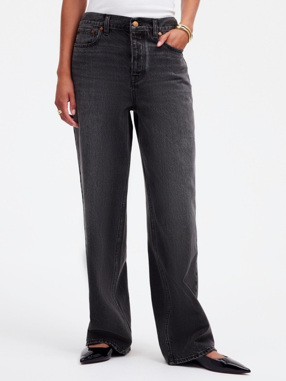 Madewell Low Slung Baggy Jeans in Light Black Wash